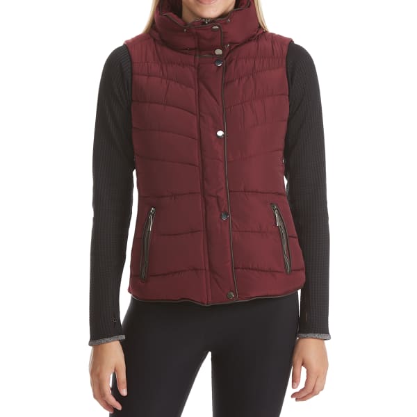 YMI Juniors' Puffer Vest with Fur Hood