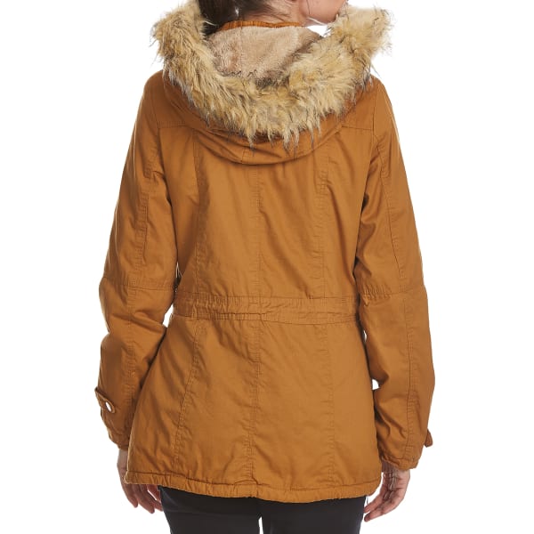 YMI Juniors' Twill Anorak Jacket with Faux Fur Hood