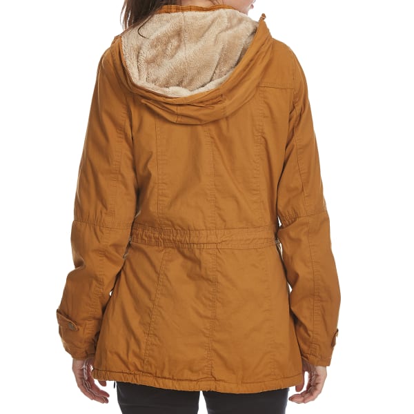 YMI Juniors' Twill Anorak Jacket with Faux Fur Hood