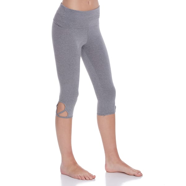 POOF Juniors' Folded Waist Side Cutout Detail Capri Leggings