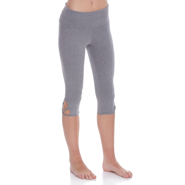 POOF Juniors' Folded Waist Side Cutout Detail Capri Leggings