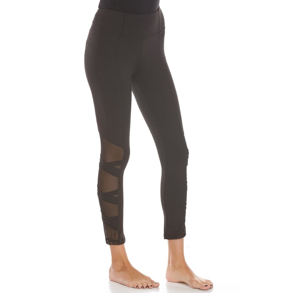 POOF Juniors' Solid Leggings with Mesh Inserts and Criss Cross Straps