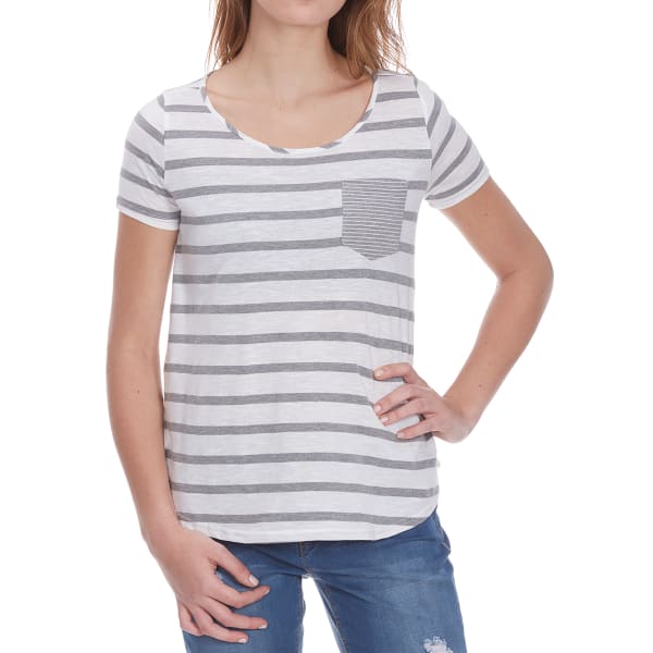 POOF Women's Back Lace Insert Striped High-Low Short-Sleeve Tee