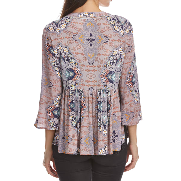 CRIMSON IN GRACE Women's Print Woven Long Flare-Sleeve Top