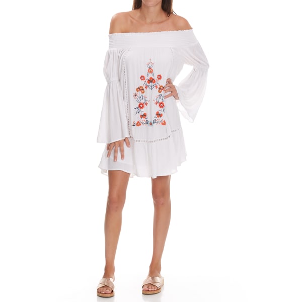 TAYLOR & SAGE Juniors' Embroidered Off the Shoulder Dress