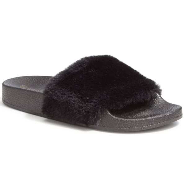 WILD DIVA Women's Matty-01 Faux Fur Slides, Black