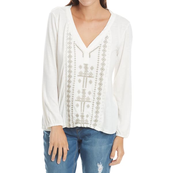 THYME & HONEY Women's Embroidered Front High-Low Long-Sleeve Tee