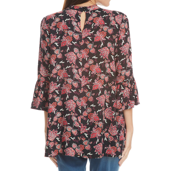 ABSOLUTELY FAMOUS Women's Floral Choker Neck Flare Sleeve Top