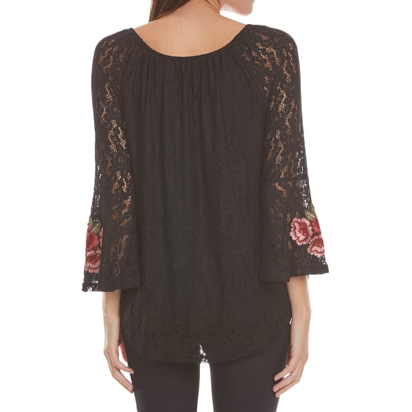 ABSOLUTELY FAMOUS Women's Rose Applique All Over Woven Lace Top