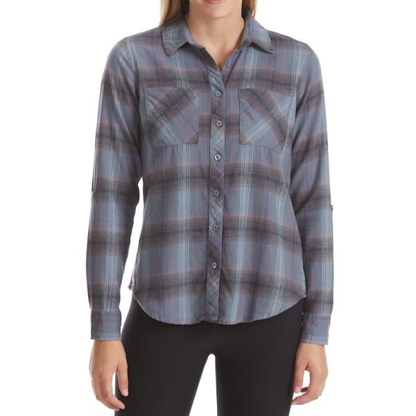 MAISON COUPE Women's Two-Pocket Roll-Tab Plaid Long-Sleeve Shirt