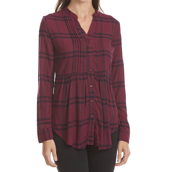 MAISON COUPE Women's Roll Tab Peplum Plaid Shirt