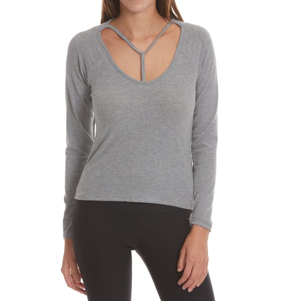 POOF Juniors' T-Neck Ribbed Long-Sleeve Top