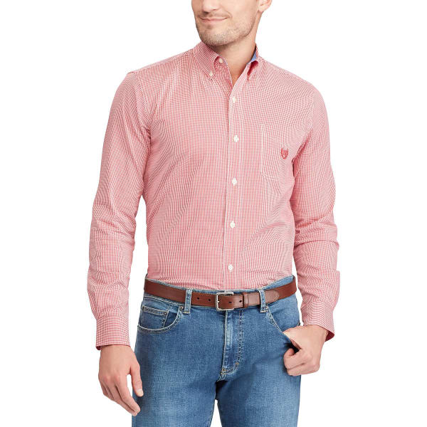 CHAPS Men's Stretch Gingham Poplin Long-Sleeve Shirt