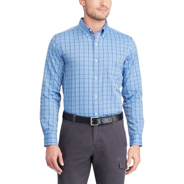 CHAPS Men's Easy-Care Herringbone Tattersall Long-Sleeve Shirt - Bob’s ...