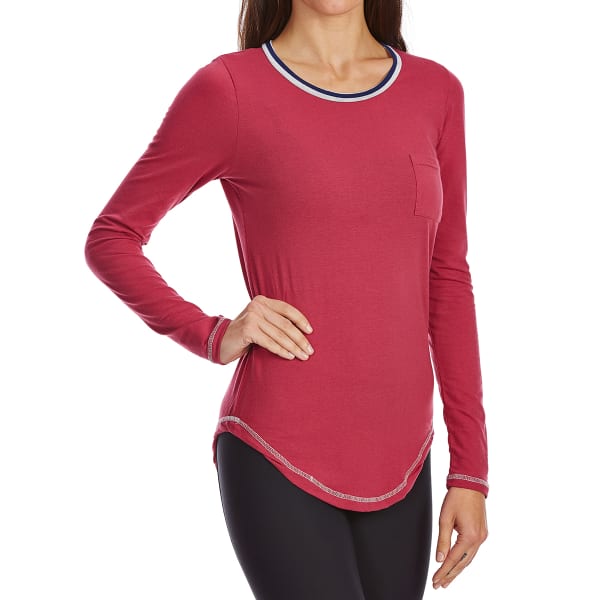 POOF Juniors' Ringer Neck Pocket Long-Sleeve Tee