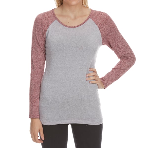 POOF Juniors' Marled Color-Blocked Long-Sleeve Baseball Tee