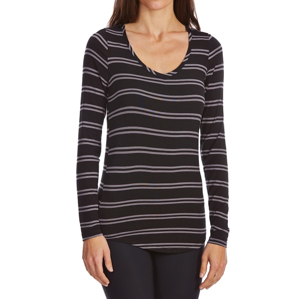 POOF Juniors' Stripe V-Neck Long Sleeve Tee