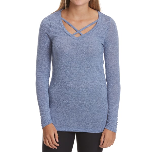 POOF Juniors' Marled X-Front Long-Sleeve Tee