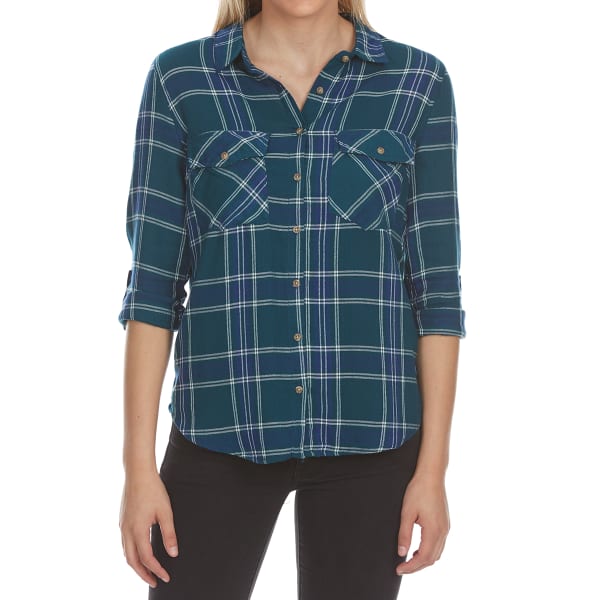 AMBIANCE APPAREL Juniors' Flap Pocket Plaid Long-Sleeve Shirt