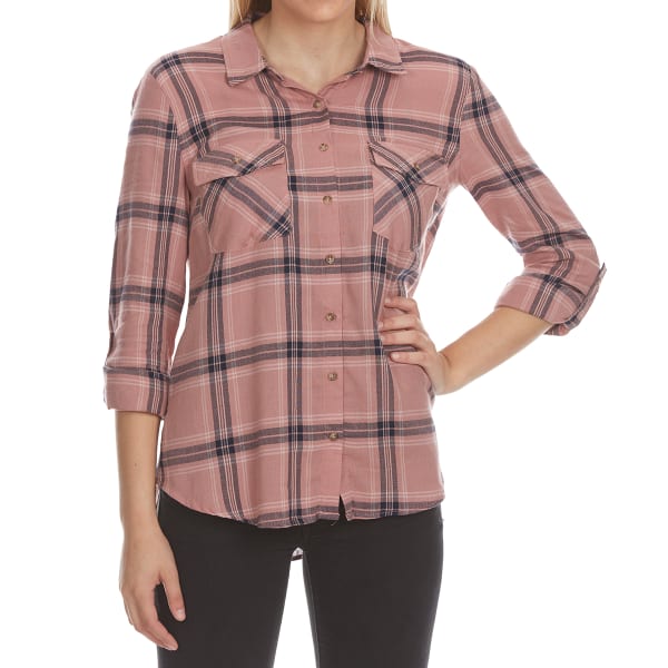 AMBIANCE APPAREL Juniors' Flap Pocket Plaid Long-Sleeve Shirt