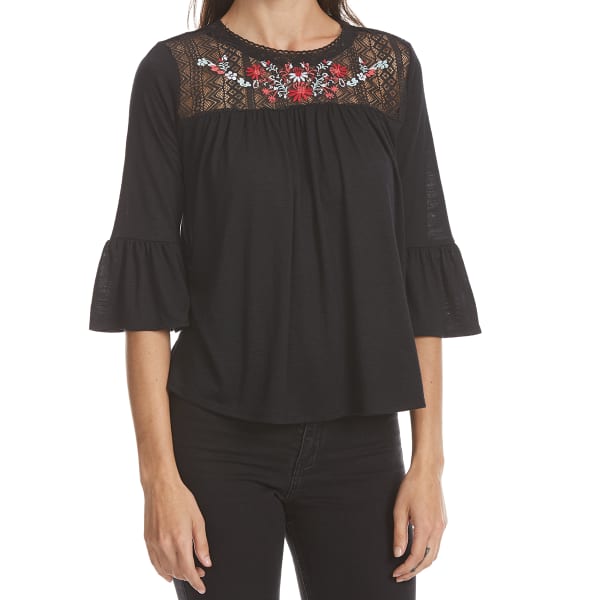 ALMOST FAMOUS Juniors' Embroidered Yoke Peasant Top