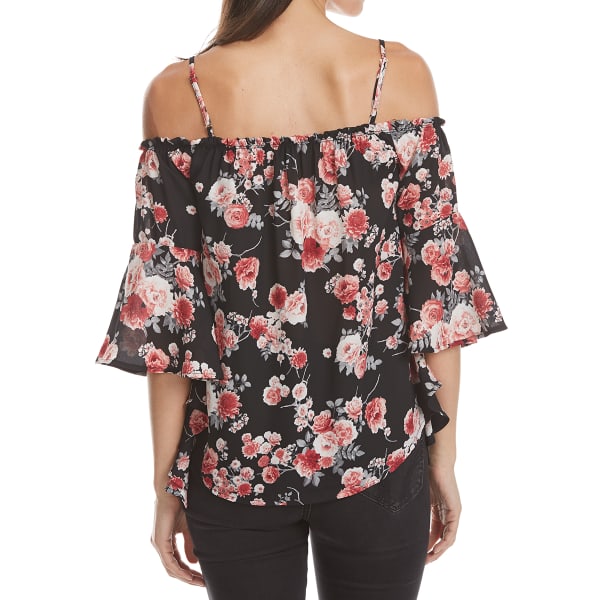 ALMOST FAMOUS Juniors' Printed Off-Shoulder Flare-Sleeve Top