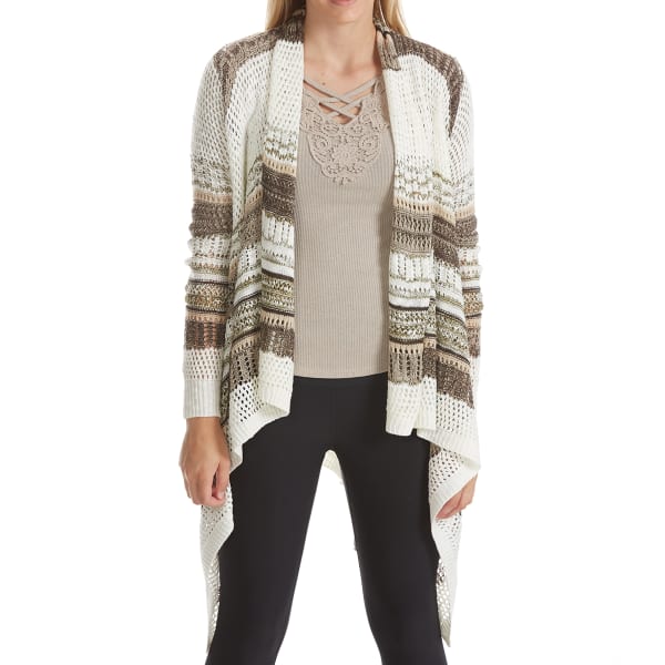 ALMOST FAMOUS Juniors' Pointelle Stripe Cascade Cardigan