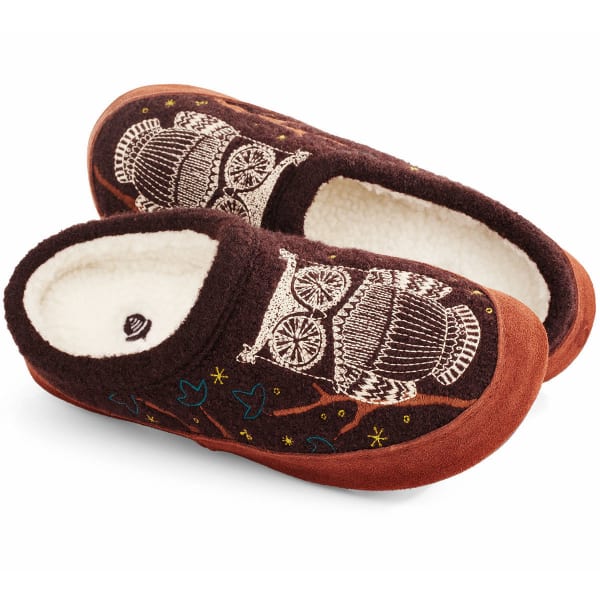 ACORN Women's Boiled Wool Forest Mule Slippers, Chocolate Owl