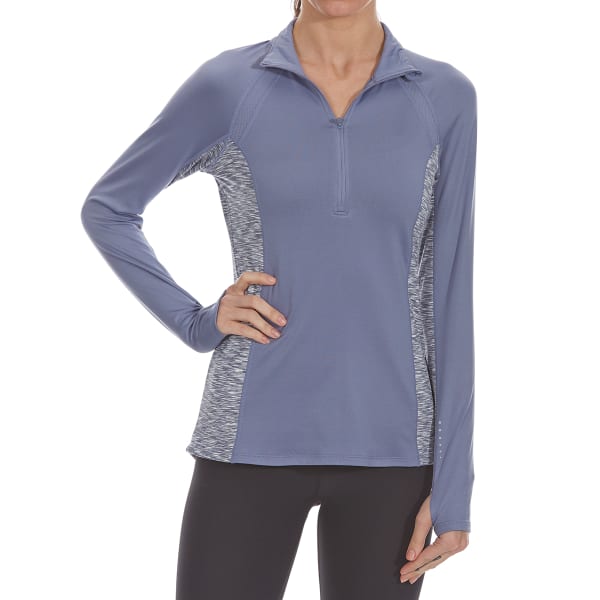 LAYER 8 Women's Quarter Zip Long-Sleeve Top with Heathered Side Panels