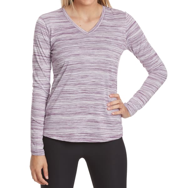 RBX Women's Poly Space-Dye Stripe V-Neck Long-Sleeve Tee