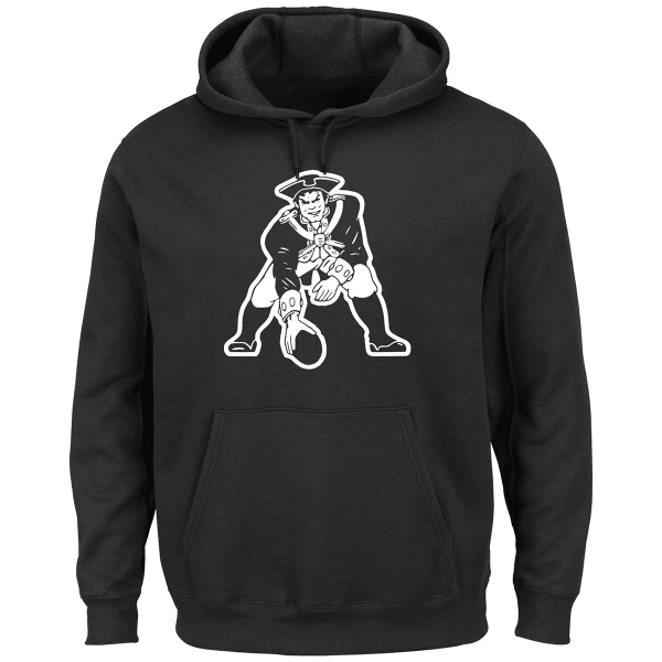 NEW ENGLAND PATRIOTS Men's Black and White Pat The Patriot Pullover Hoodie