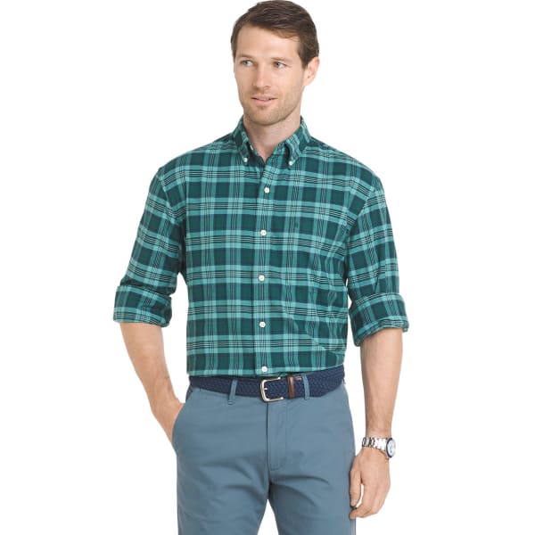 IZOD Men's Saltwater Oxford Stretch Medium Plaid Long-Sleeve Shirt ...