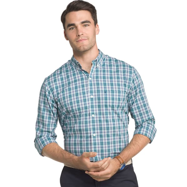 IZOD Men's Advantage Small Plaid Poplin Long-Sleeve Shirt