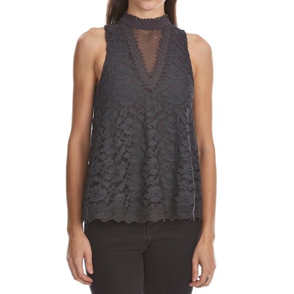 TAYLOR & SAGE Juniors' Mesh Inset Lace Hi-Neck Tank Top