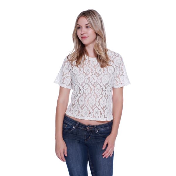 TAYLOR & SAGE Juniors' Corset Back Lace Short-Sleeve Top