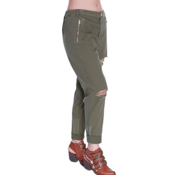 TAYLOR & SAGE Juniors' Destructed Twill Roll Cuff Pants