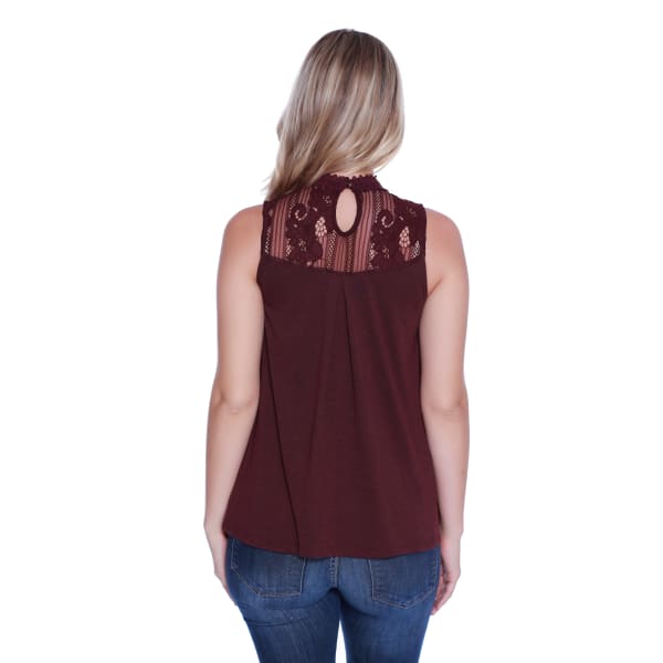 TAYLOR & SAGE Juniors' Rose Applique Lace Hi Neck Tank