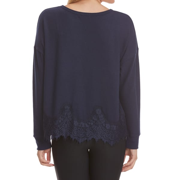 TAYLOR & SAGE Juniors' Lace Hem Knit Long-Sleeve Top