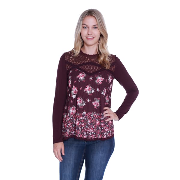 TAYLOR & SAGE Juniors' Floral Lace Peplum Woven Top