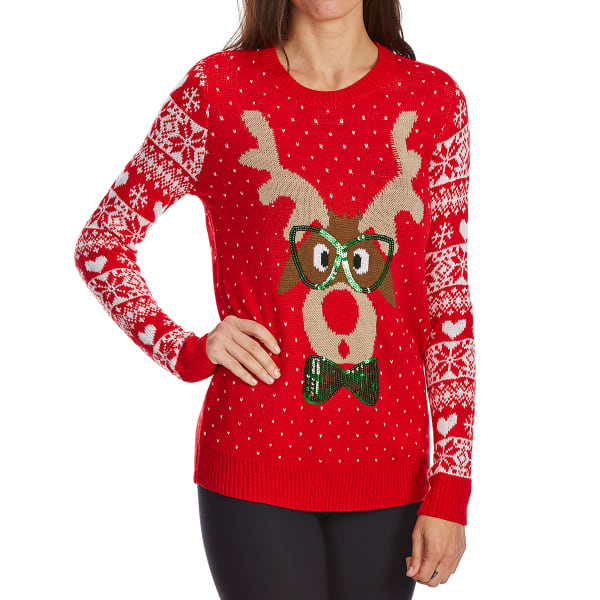 ABSOLUTELY FAMOUS Women's Moose Long-Sleeve Christmas Sweater