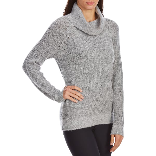 ABSOLUTELY FAMOUS Women's Mossy Lace-Up Cowl Neck Long-Sleeve Sweater