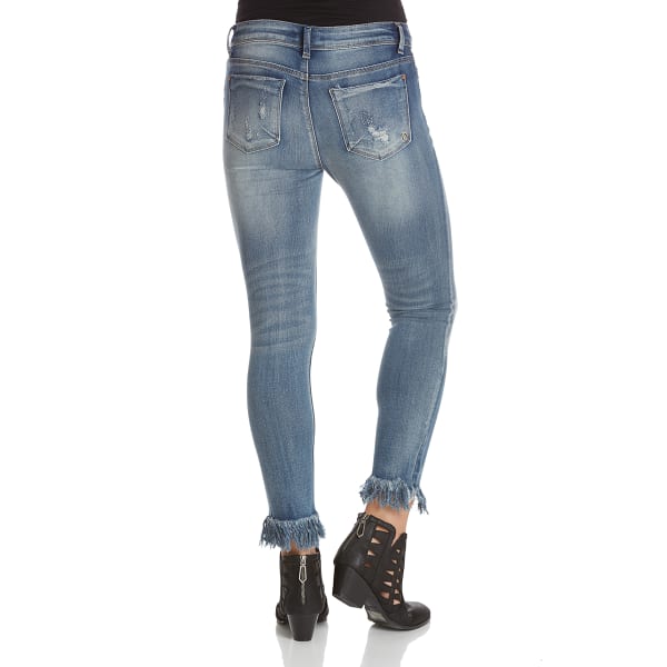 INDIGO REIN Juniors' Long Fray Hem Skinny Jeans