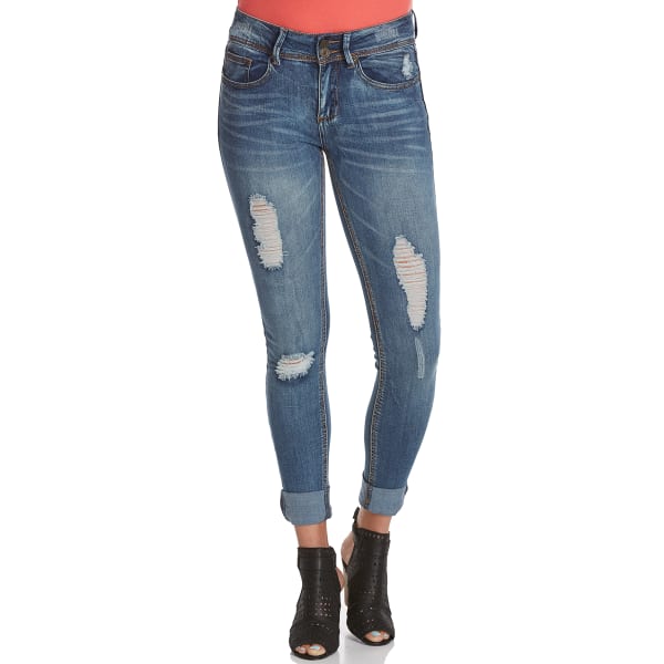 INDIGO REIN Juniors' Rolled Anklet Destructed Jeans