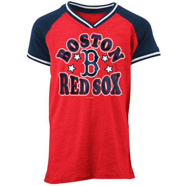 BOSTON RED SOX Big Girls' Tri-Blend V-Neck Raglan Short-Sleeve Tee