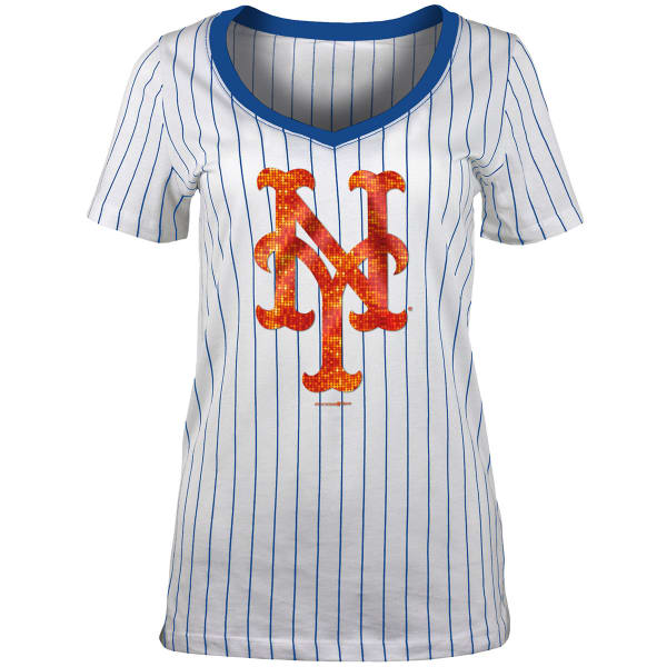 NEW YORK METS Women's Pinstripe Sequin Short-Sleeve Tee