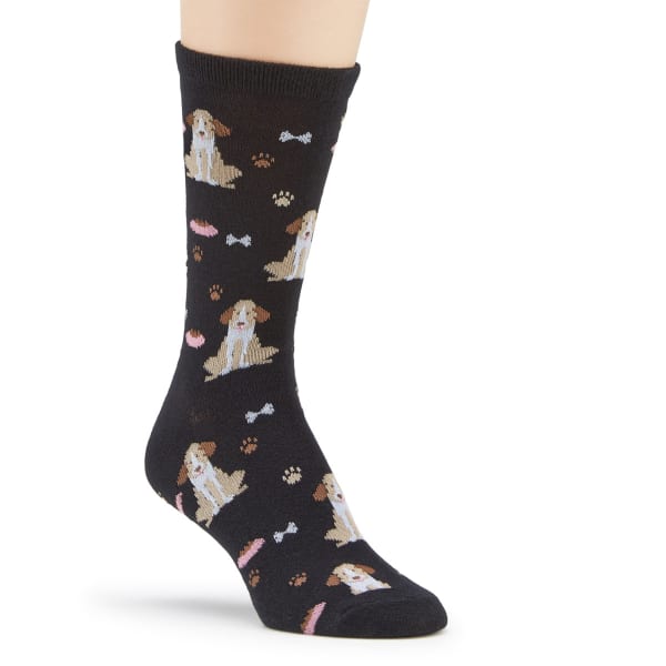 K. BELL Women's Dog and Bone Print Crew Socks