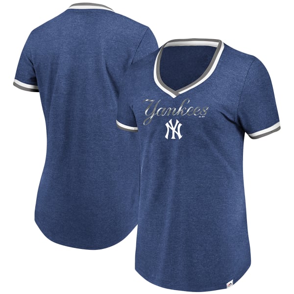 NEW YORK YANKEES Women's Driven By Results Foil V-Neck Short-Sleeve Tee