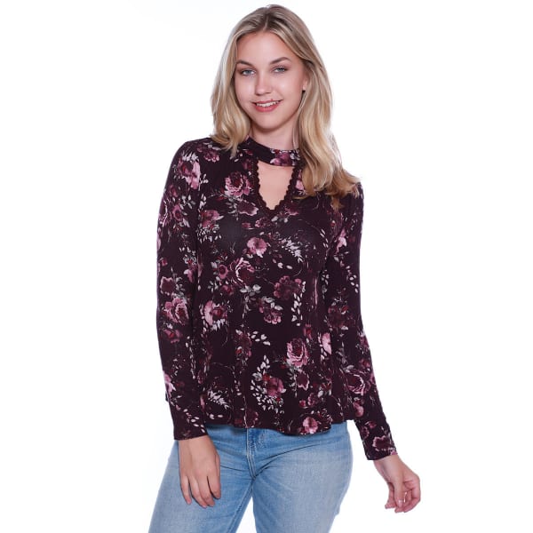 TAYLOR & SAGE Juniors' Floral Print Long-Sleeve Choker Top