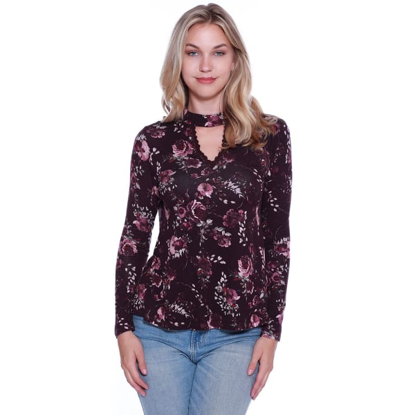 TAYLOR & SAGE Juniors' Floral Print Long-Sleeve Choker Top