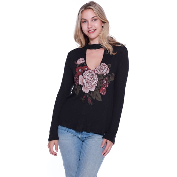 TAYLOR & SAGE Juniors' Floral Screen Thermal Choker Top